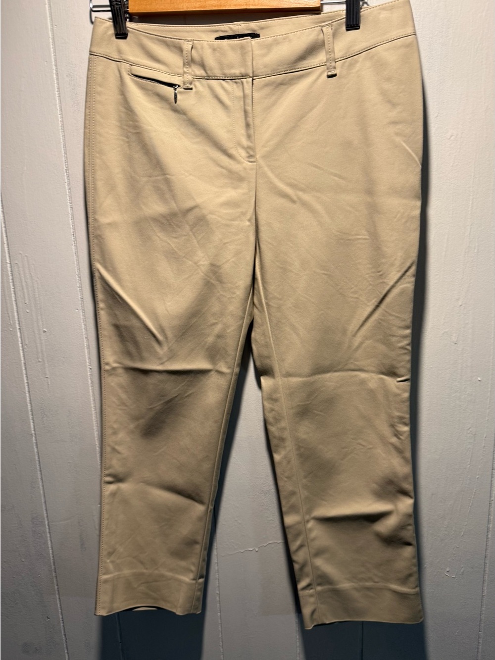 Cropped Beige Stretch Dress Pants